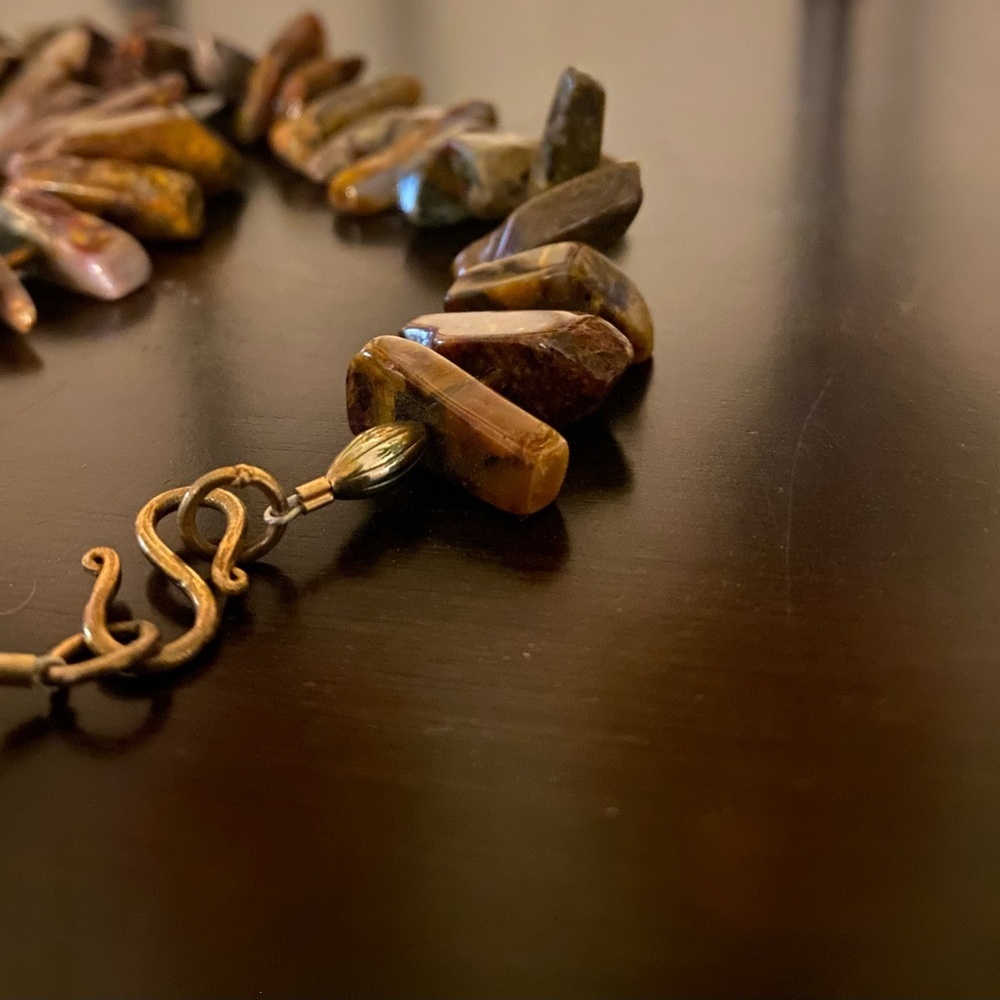 Vintage Agate Stone Necklace Long 31” Boho Statement Earth Tone - Picture 2 of 6